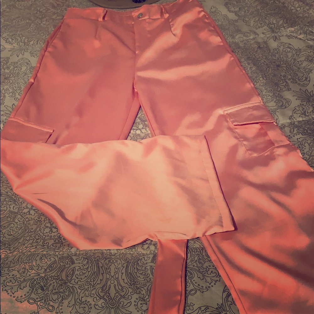Satin wide leg cargo pants